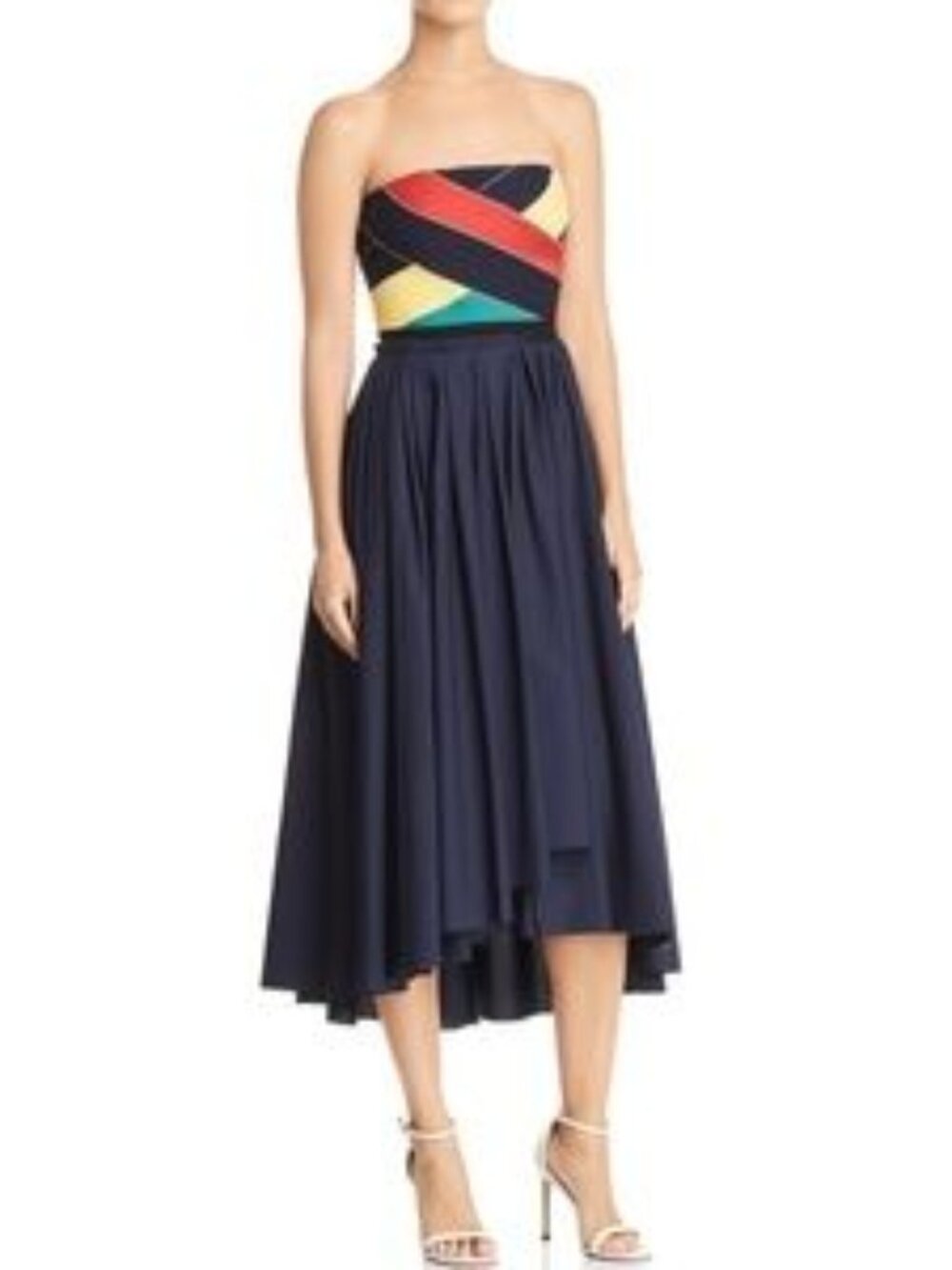 NWT Joie Latika Strapless Midi Dress Navy Colorblock Pleated Size 4